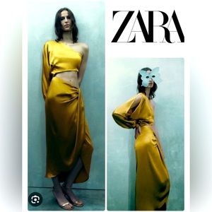 ZARA NEW WOMAN MIDI ASYMMETRIC SATIN DRESS OIL size M 9878/182
